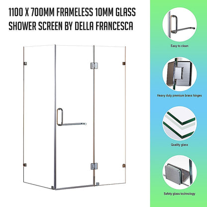 1100 x 700mm Frameless 10mm Glass Shower Screen By Della Francesca