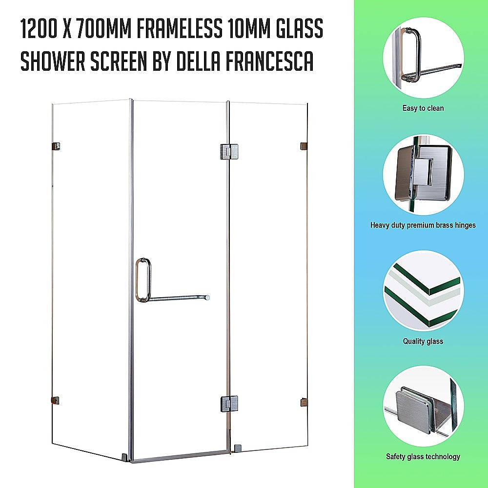 1200 x 700mm Frameless 10mm Glass Shower Screen By Della Francesca