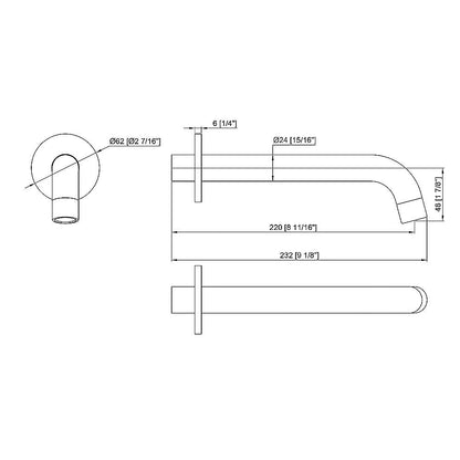 220mm Bath Spout in Matte Black Finish