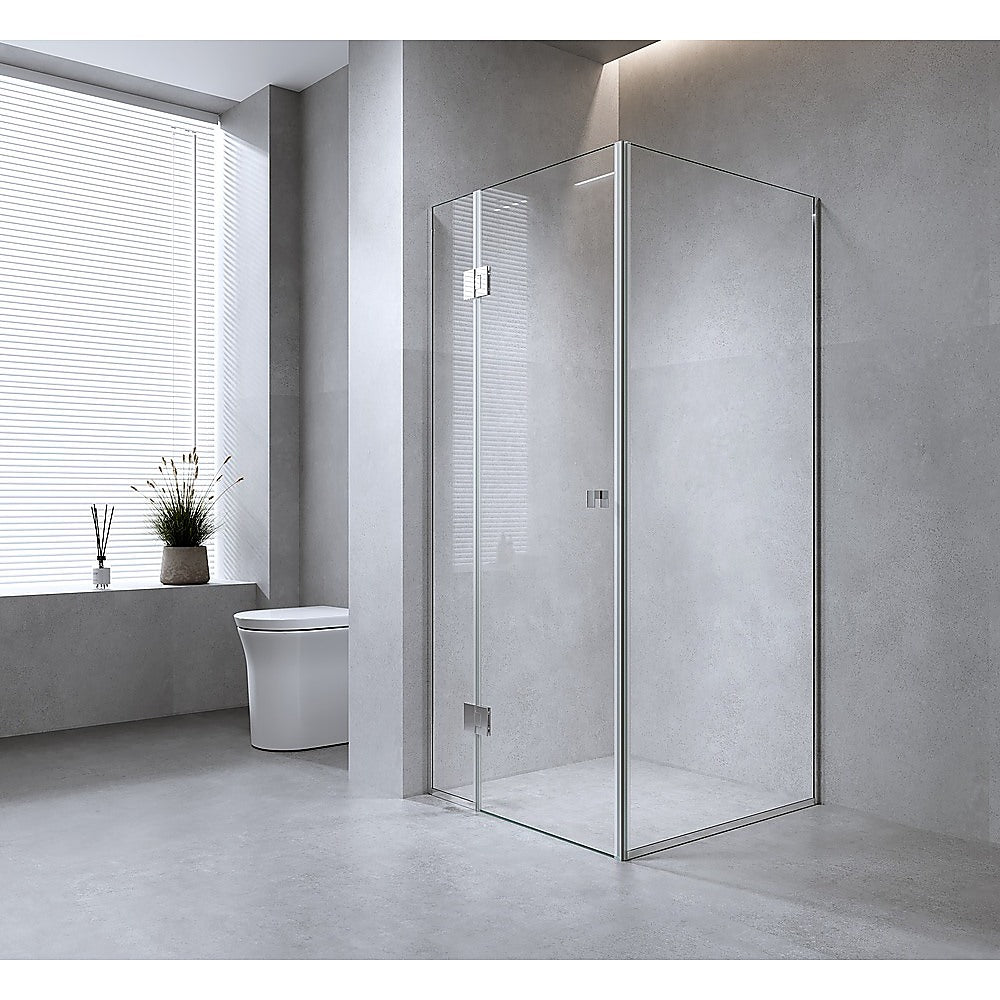 90x90cm Corner Frameless Shower Screen – Gold Wall & Floor Channel with Brass Hinges & Round Knob Handle