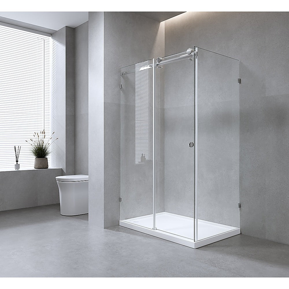 160x100cm Frameless Glass Sliding Corner Shower with Gold Rail and Hardware