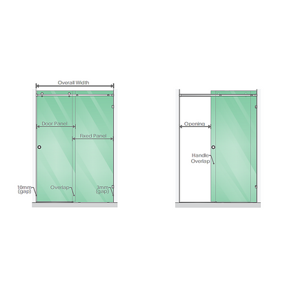 130x100cm Frameless Glass Sliding Corner Shower with White Rail and Hardware