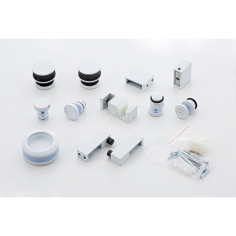 160x90cm Frameless Glass Sliding Corner Shower with White Rail and Hardware