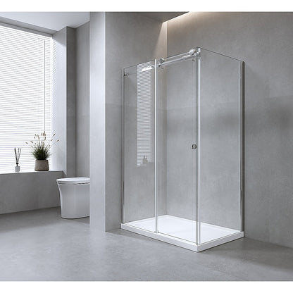 180x80cm Frameless Glass Sliding Corner Shower with Chrome Rail and Hardware