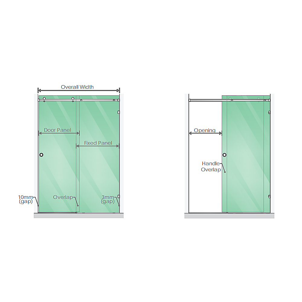 180x80cm Frameless Glass Sliding Corner Shower with Chrome Rail and Hardware
