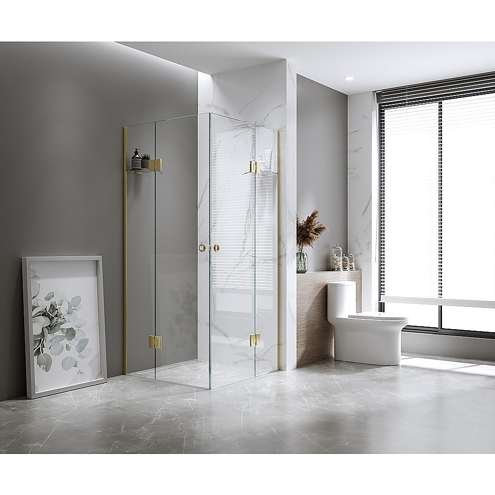 90x110cm Double Door Corner Shower with Gold Channels and SS Hinges, Round Handle