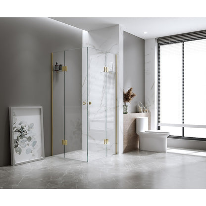 90x110cm Double Door Corner Shower with Gold Channels and SS Hinges, Round Handle