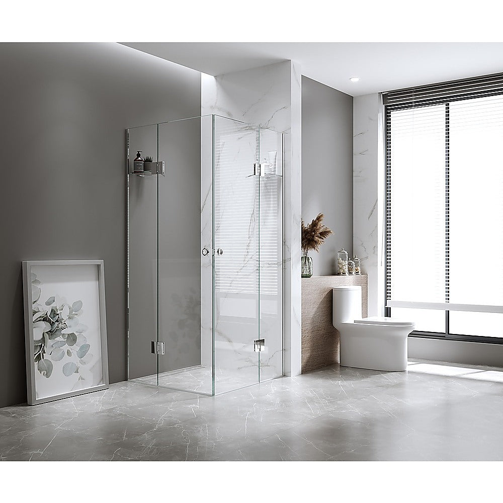 100x100cm Double Door Corner Shower with Nickel Channels and Brass Hinges, Round Handle
