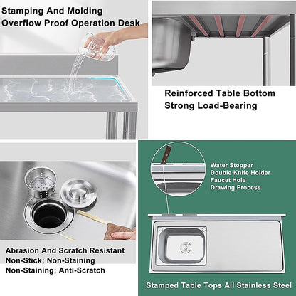 Freestanding Stainless Steel Kitchen Sink 120x50x79cm – Commercial Utility Wash Basin