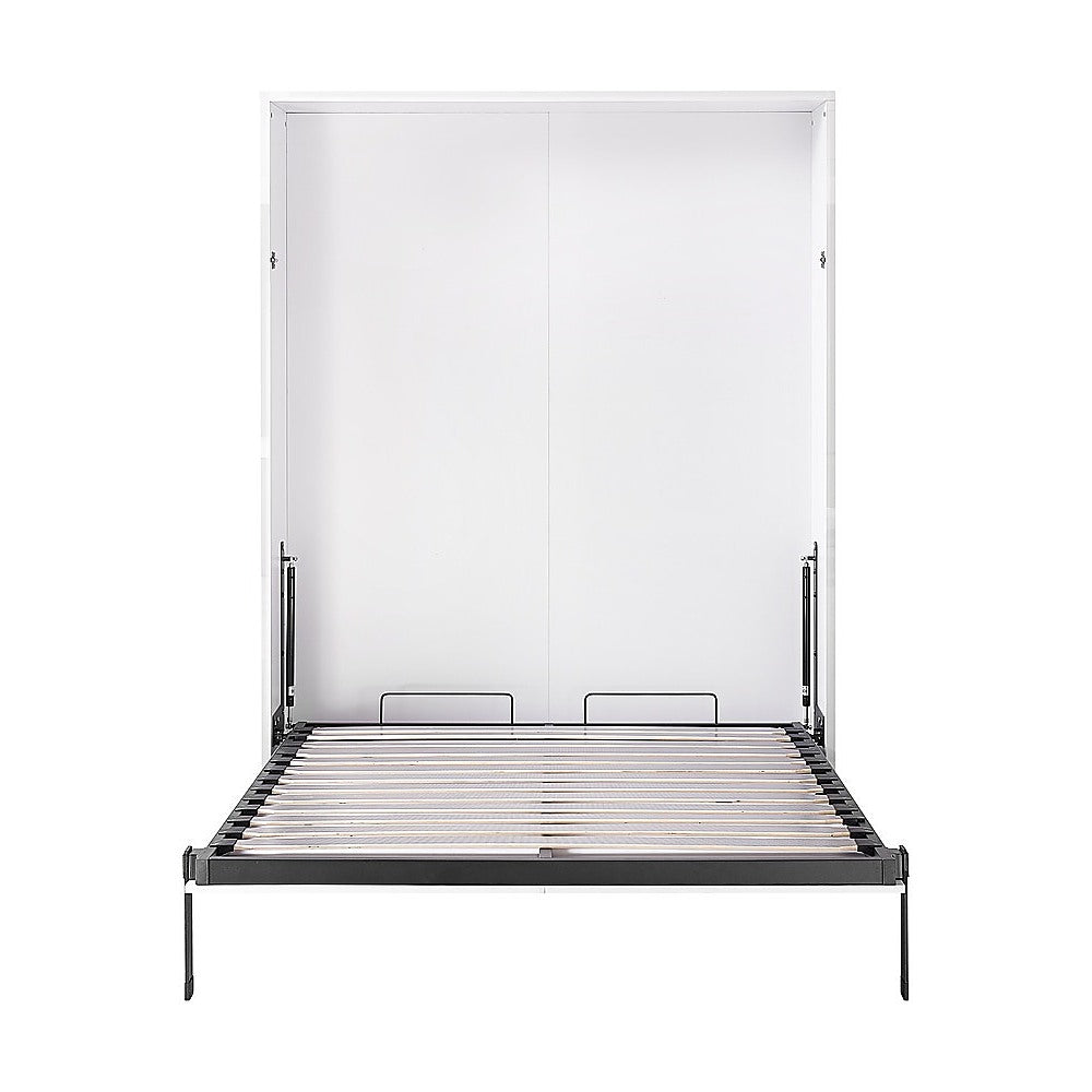 Double Wall Bed in White Gloss – Space Saving Murphy Bed Kit with Silver Door Handle