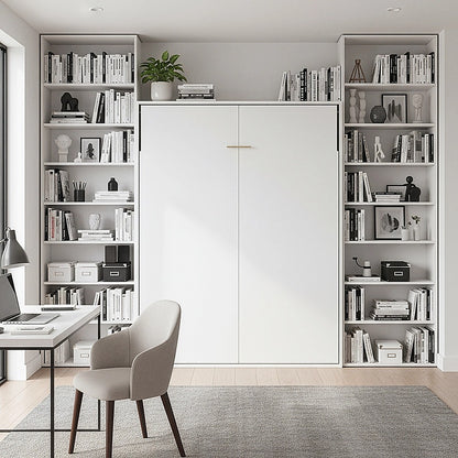 Double Wall Bed in White Gloss – Space Saving Murphy Bed Kit with Black Door Handle