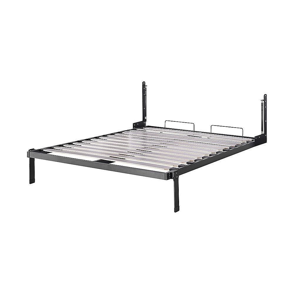 Double Wall Bed in White – Space Saving Murphy Bed Kit with Black Door Handle