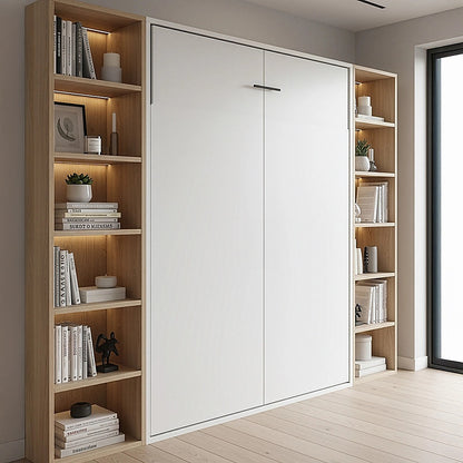 Double Wall Bed in White – Space Saving Murphy Bed Kit with Black Door Handle