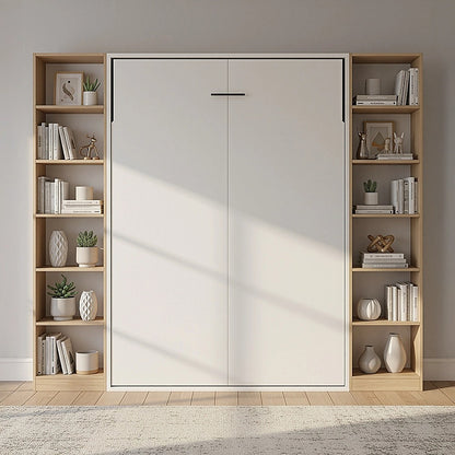 Double Wall Bed in White – Space Saving Murphy Bed Kit with Black Door Handle