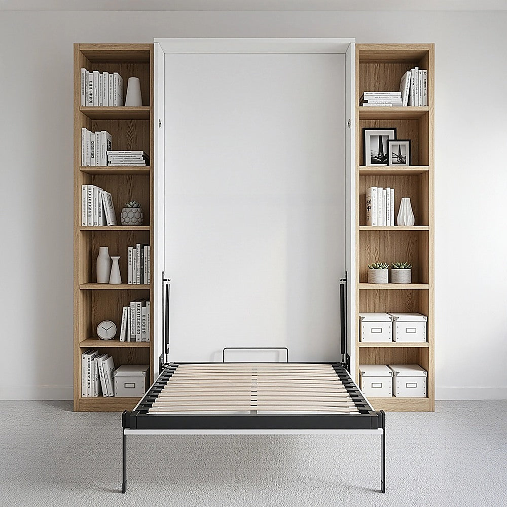 Single Wall Bed in White Gloss – Space Saving Murphy Bed Kit with Gold Door Handle