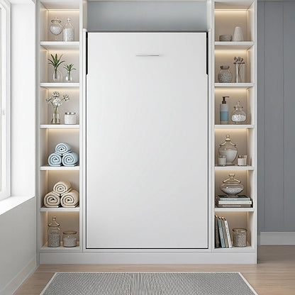 Single Wall Bed in White Gloss – Space Saving Murphy Bed Kit with Gold Door Handle