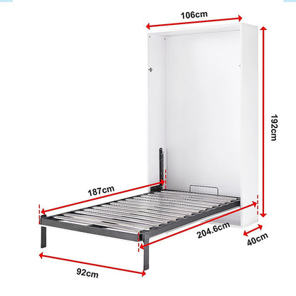 Single Wall Bed in White Gloss – Space Saving Murphy Bed Kit with Gold Door Handle