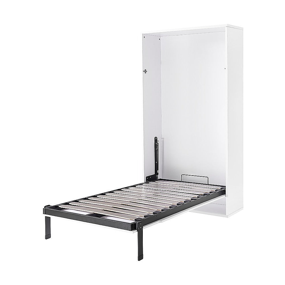 Single Wall Bed in White – Space Saving Murphy Bed Kit with Silver Door Handle