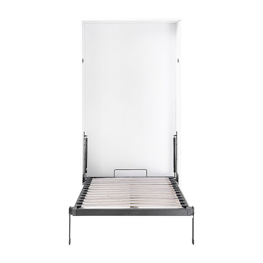 Single Wall Bed in White – Space Saving Murphy Bed Kit with Silver Door Handle