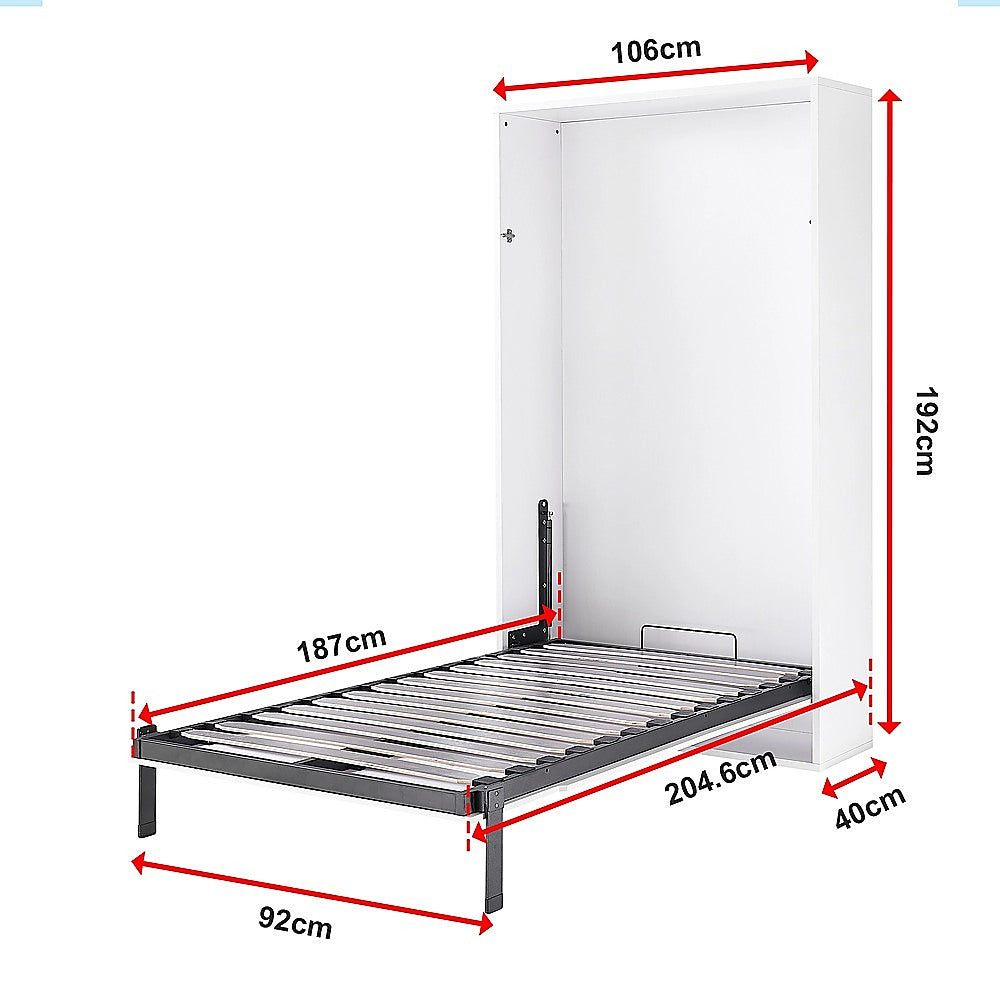 Single Wall Bed in White – Space Saving Murphy Bed Kit with Silver Door Handle