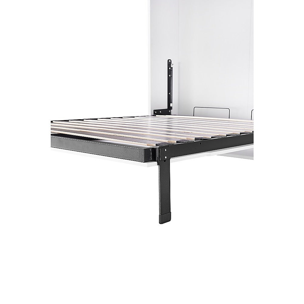 King-single Wall Bed in White Gloss – Space Saving Murphy Bed Kit with Silver Door Handle
