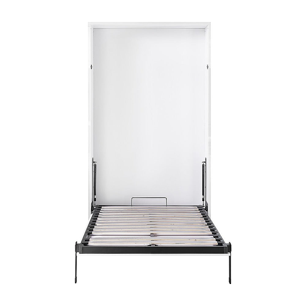 King-single Wall Bed in White Gloss – Space Saving Murphy Bed Kit with Silver Door Handle