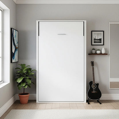 King-single Wall Bed in White Gloss – Space Saving Murphy Bed Kit with Gold Door Handle