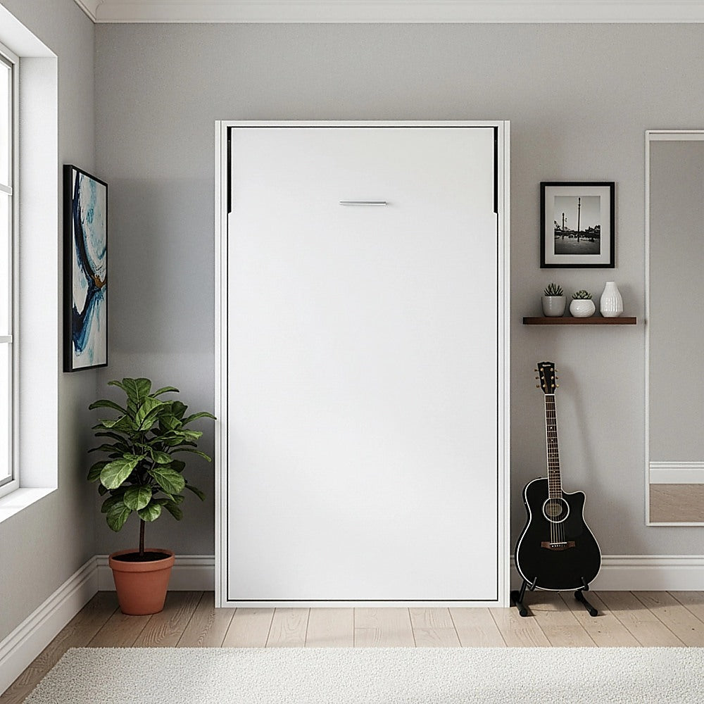 King-single Wall Bed in White – Space Saving Murphy Bed Kit with Silver Door Handle