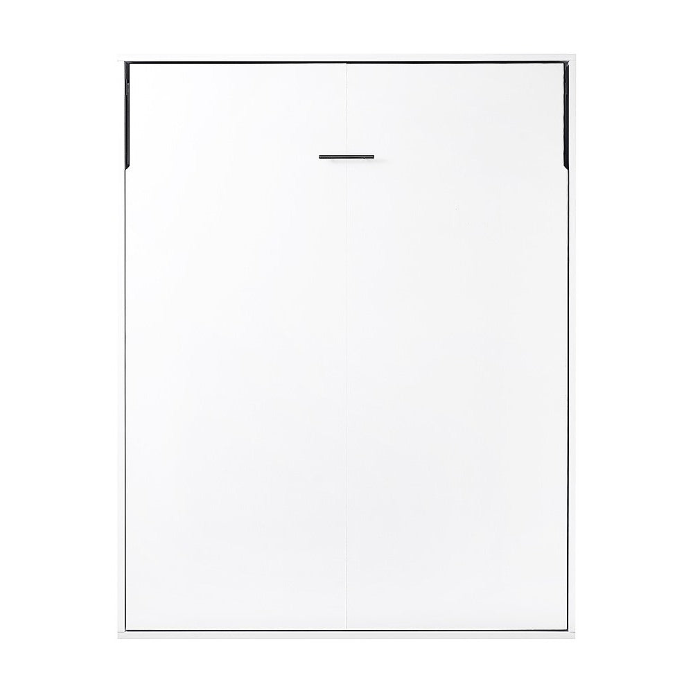 Queen Wall Bed in White – Space Saving Murphy Bed Kit with Gold Door Handle