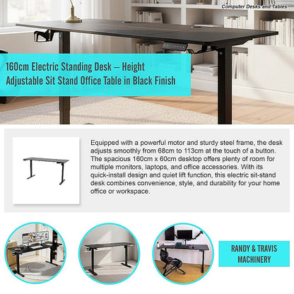 160cm Electric Standing Desk – Height Adjustable Sit Stand Office Table in Black
