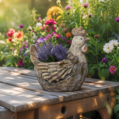 Rustic Rooster Planter w Hole & Plug 31cm