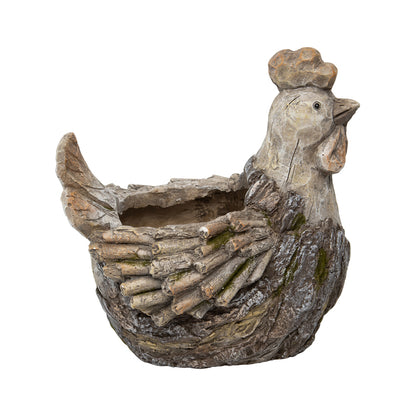 Rustic Rooster Planter w Hole & Plug 31cm