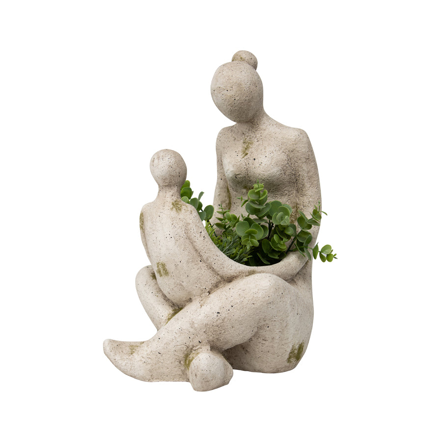 Arty Mother & Child Planter W Hole & Plug 25x44cm