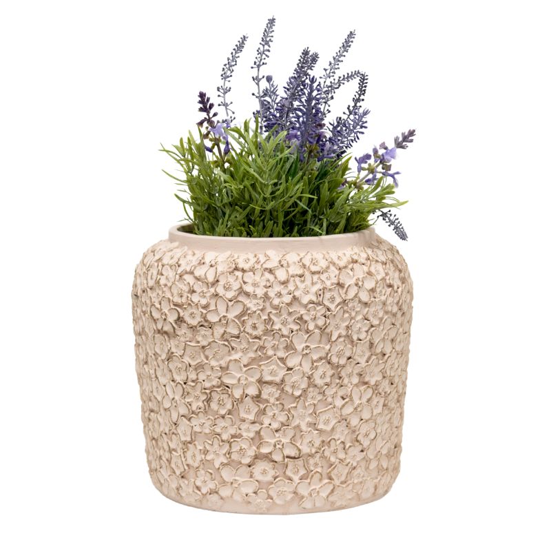 Dusty Pink Flower Embossed Planter w Hole + Plug 25cm
