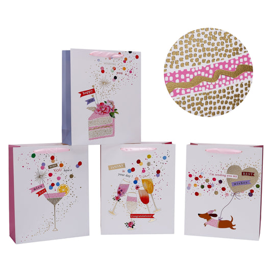 bulk 24 Large Festive Cheers Gift Bag Assort 26x32cm