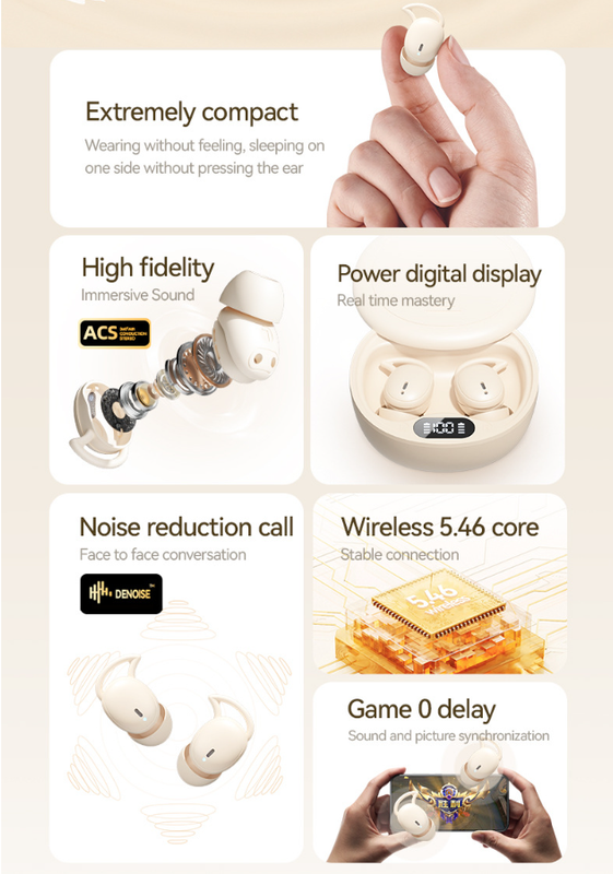 White Sleep Earphones - Ultra-Comfortable Mini In-Ear Headphones