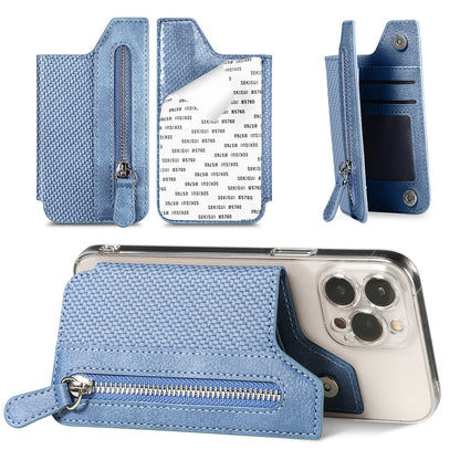 2 Pcs Blue Multifunction Stick-On Phone Wallet - PU Leather Card Holder with Zipper & Flip Cover
