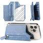 2 Pcs Blue Multifunction Stick-On Phone Wallet - PU Leather Card Holder with Zipper & Flip Cover