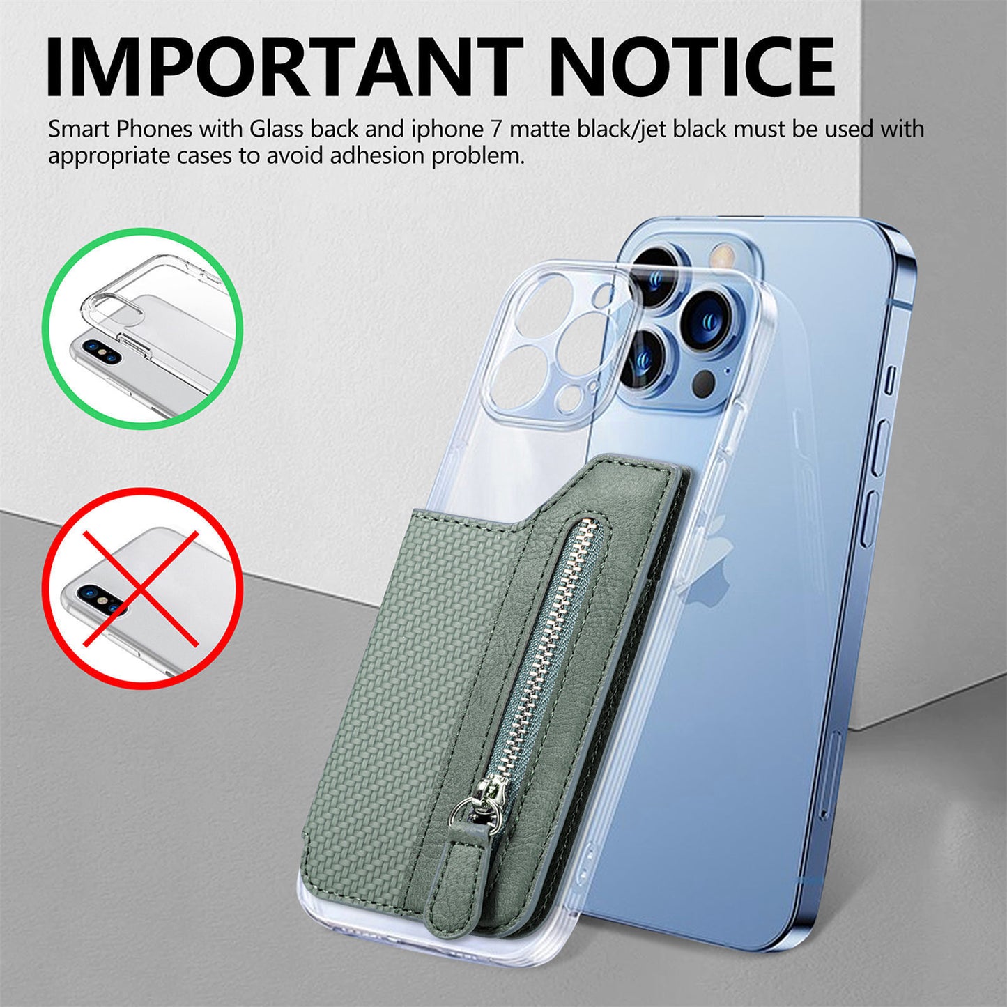 2 Pcs Blue Multifunction Stick-On Phone Wallet - PU Leather Card Holder with Zipper & Flip Cover
