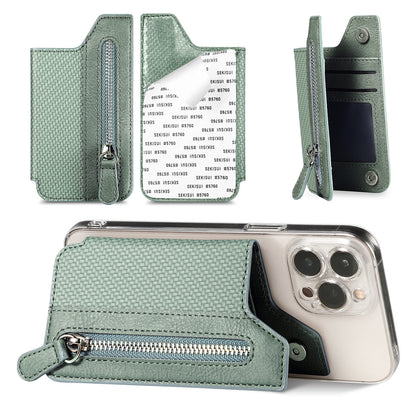 2 Pcs Green Multifunction Stick-On Phone Wallet - PU Leather Card Holder with Zipper & Flip Cover