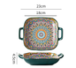 Morocco 9-Inch Bohemian Ceramic Double-Handled Square Plate