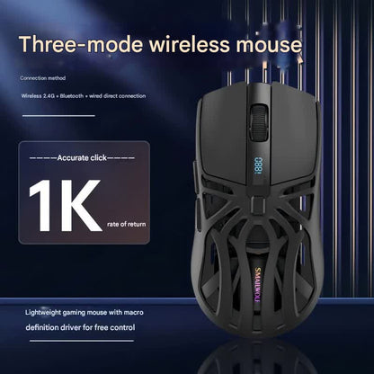 Tri-Mode Wireless Gaming Mouse - 1KHz Polling, 10000 DPI, Digital Display, Lightweight 73g(White)