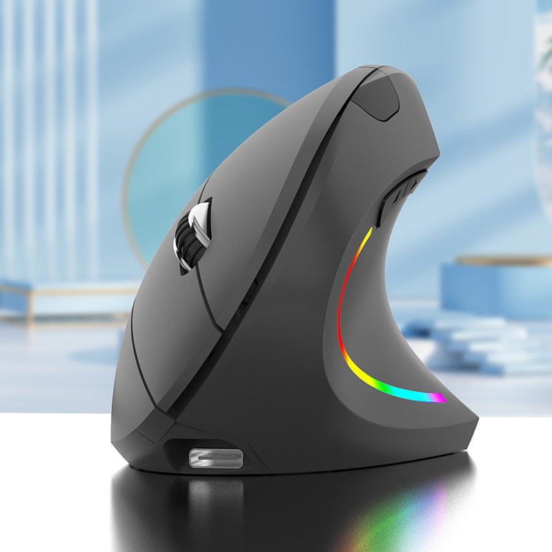 Ergonomic Vertical Wireless Mouse - 2.4G/Bluetooth, Rechargeable, RGB Light, 4 DPI Levels(grey)