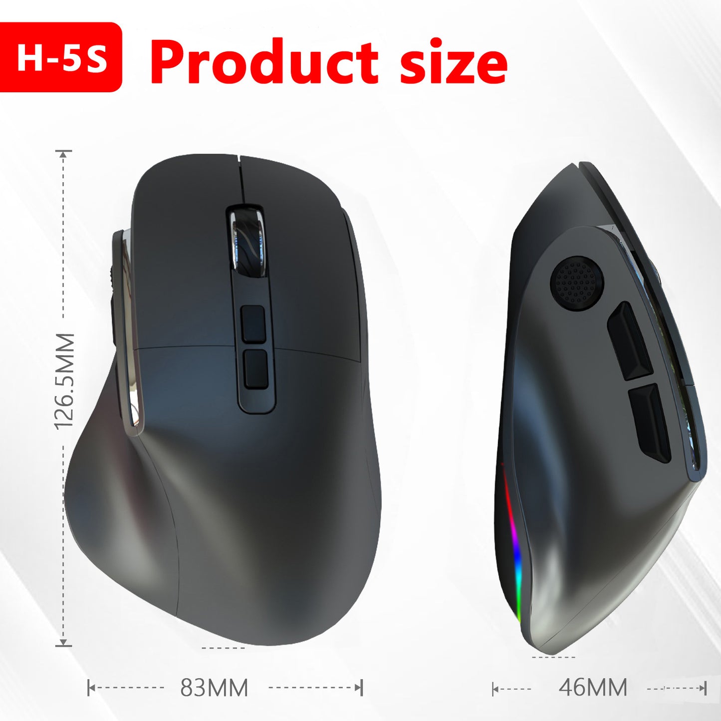 Ergonomic Vertical Wireless Mouse - Dual Mode (2.4G + Bluetooth), RGB Light, Rechargeable 500mAh Battery(White)