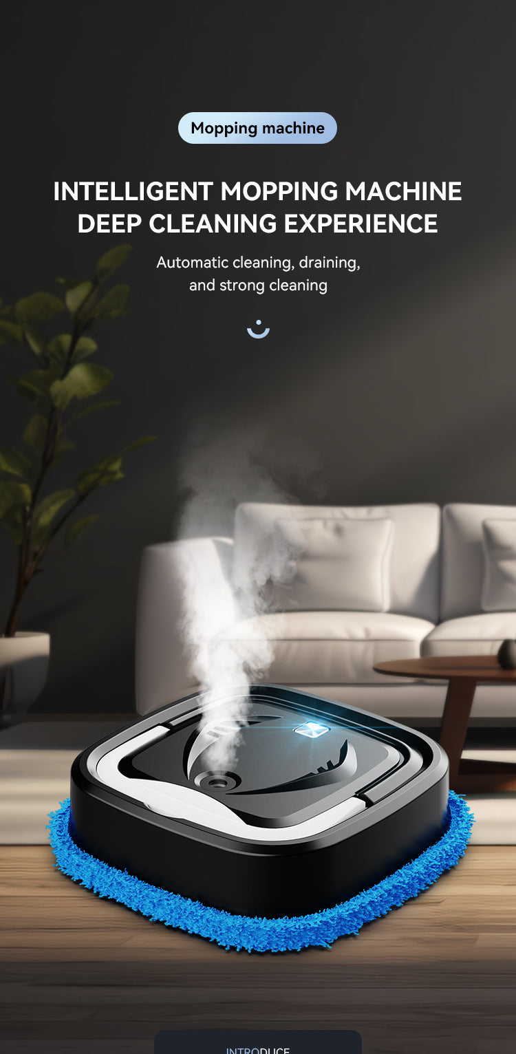 Black Smart Robotic Floor Mop with Humidifier Spray - Ultra-Slim Automatic Wet & Dry Floor Cleaner