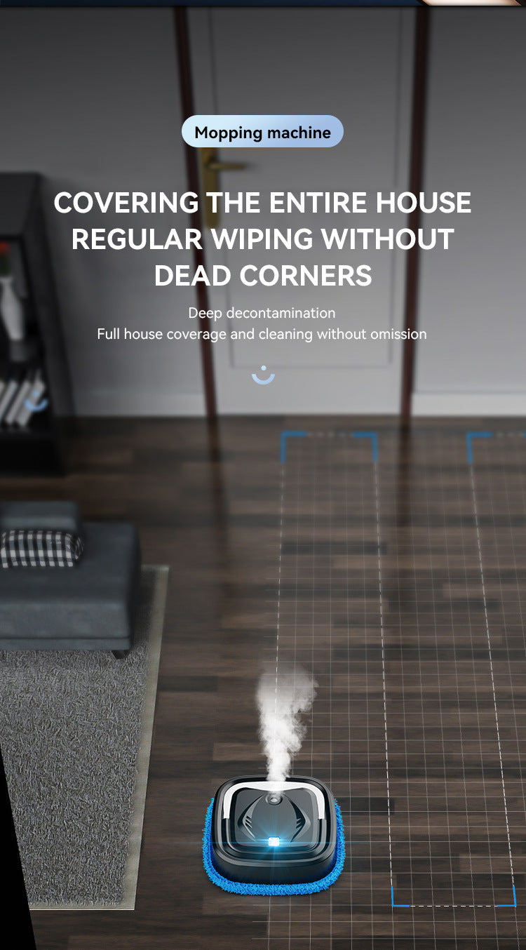 Black Smart Robotic Floor Mop with Humidifier Spray - Ultra-Slim Automatic Wet & Dry Floor Cleaner