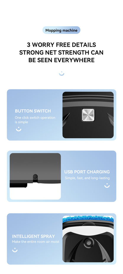 Black Smart Robotic Floor Mop with Humidifier Spray - Ultra-Slim Automatic Wet & Dry Floor Cleaner