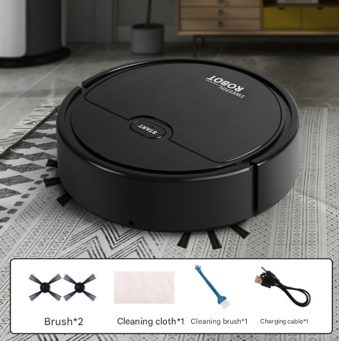 Black 3-in-1 Smart Robot Vacuum Cleaner - Automatic Sweeping, Mopping & Suction for Hard Floors & Pet Hair
