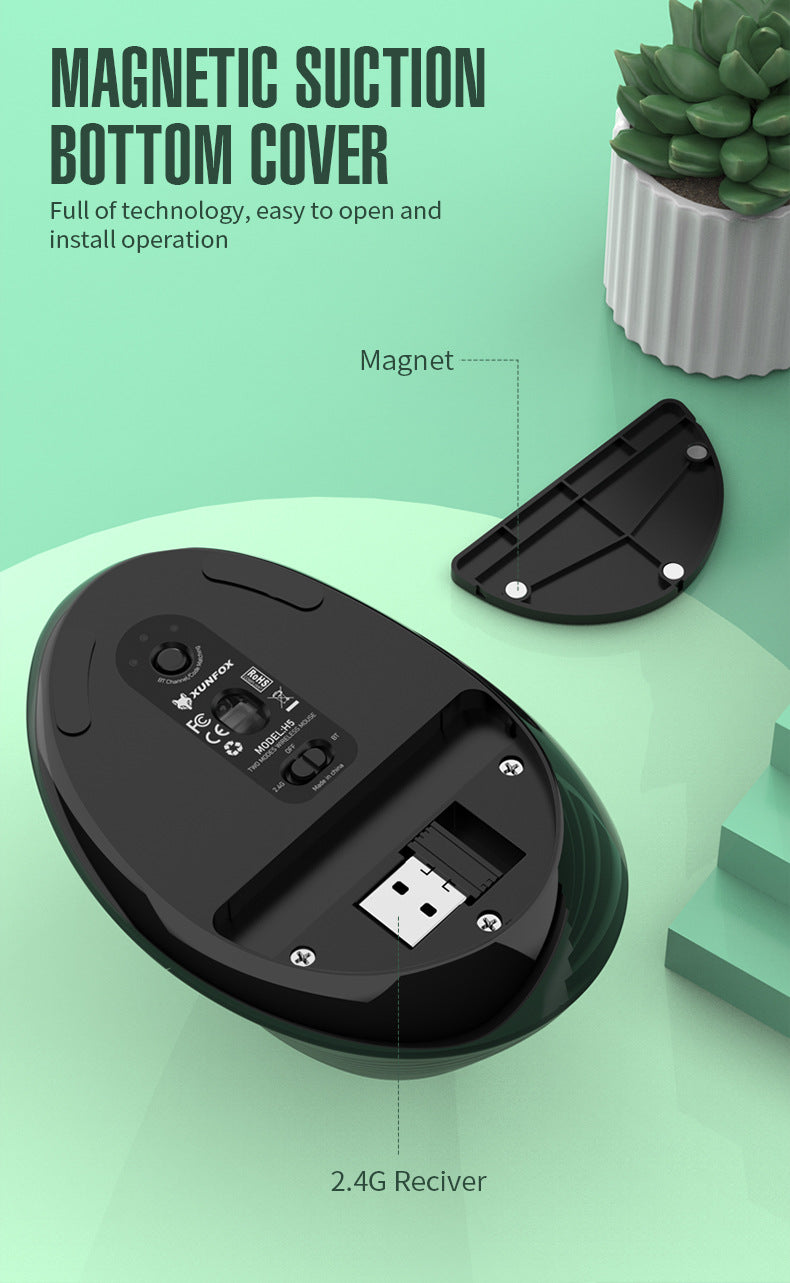 Two Ergonomic Vertical Wireless Mouse - Dual Mode (2.4G & Bluetooth), 5 Adjustable DPI, Silent Clicks, Rechargeable(black)