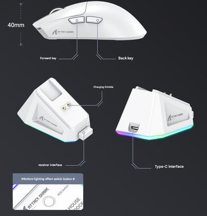 High-Performance Tri-Mode Wireless Gaming Mouse - 22000 DPI, Rechargeable, with RGB Charging Dock(white)